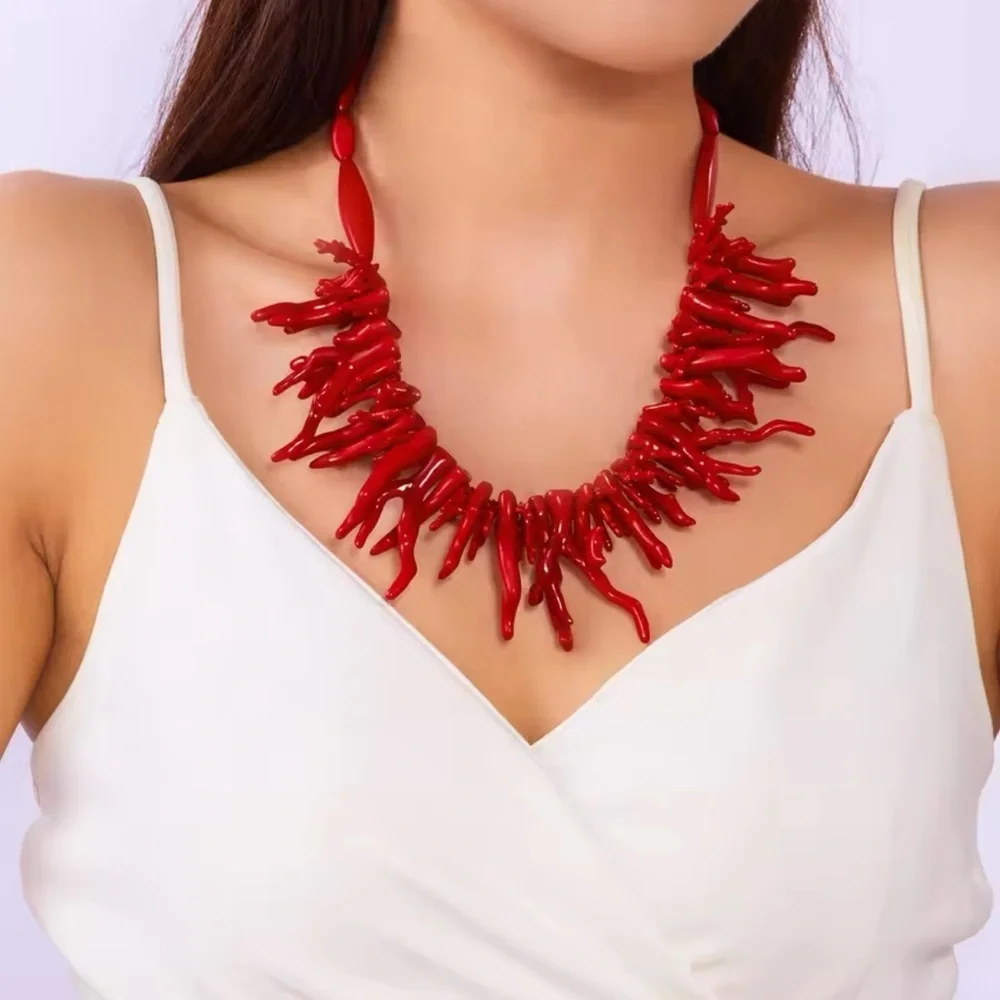 Vintage Red Coral Statement Necklace - Picture 9 of 16